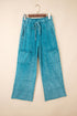 Mineral Wash Lace Up High Waist Patch Pocket Raw Hem Wide Leg Pants